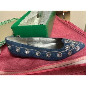 New in Box vintage J.Reneé blue denim jeweled pointed-toe ballet flats 8